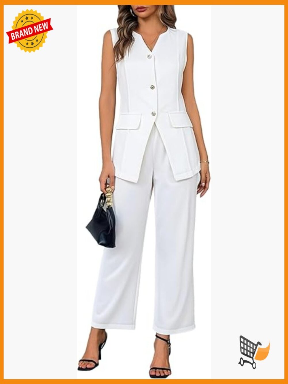 Sleeveless Blazer Vest & Wide Leg Pants 2 Piece Business Casual Suit Set